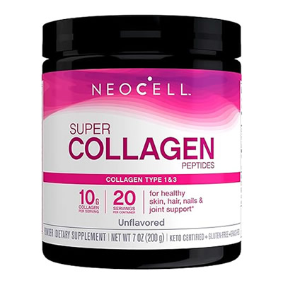 NeoCell Super Collagen Peptides, 10g Collagen Peptides per Serving, Gluten Free, Keto Friendly, Non-GMO, Grass Fed, Healthy Hair, Skin, Nails and Joints, Unflavored Powder, 7 oz., 1 Canister