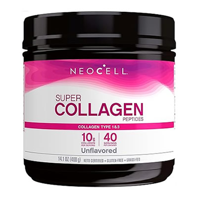 NeoCell Super Collagen Peptides, 10g Collagen Peptides per Serving, Gluten Free, Keto Friendly, Non-GMO, Grass Fed, Healthy Hair, Skin, Nails and Joints, Unflavored Powder, 14.1 oz., 1 Canister